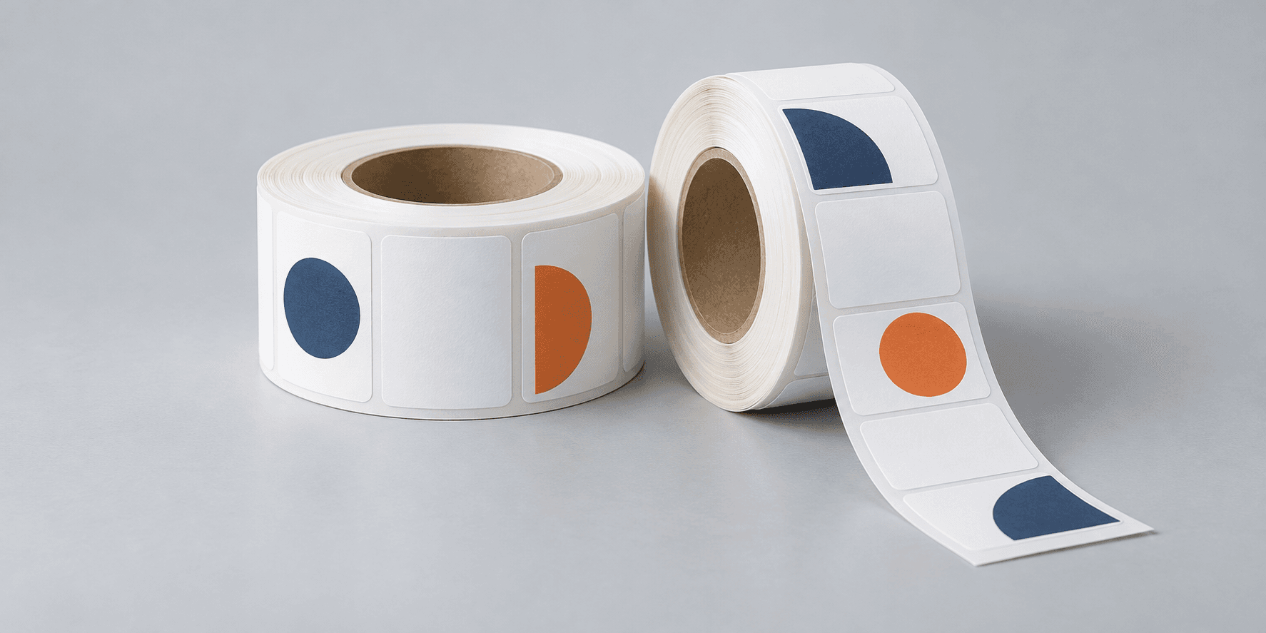 Illustration of rolls of printed self-adhesive labels