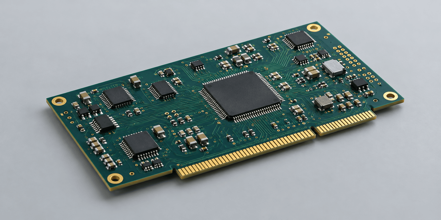 Illustration of a printed circuit board with electronic components