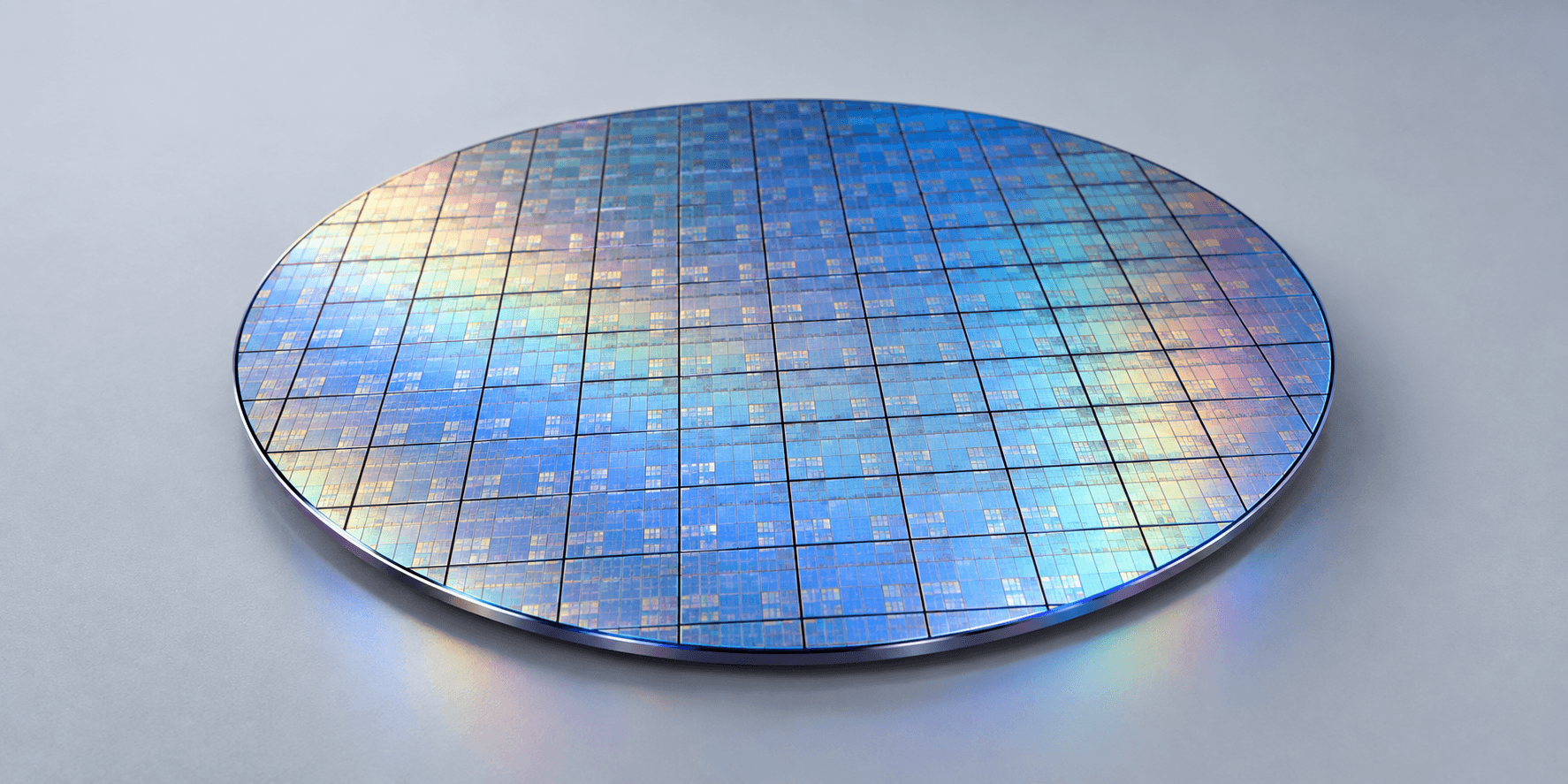 Illustration of a silicon wafer with a die grid