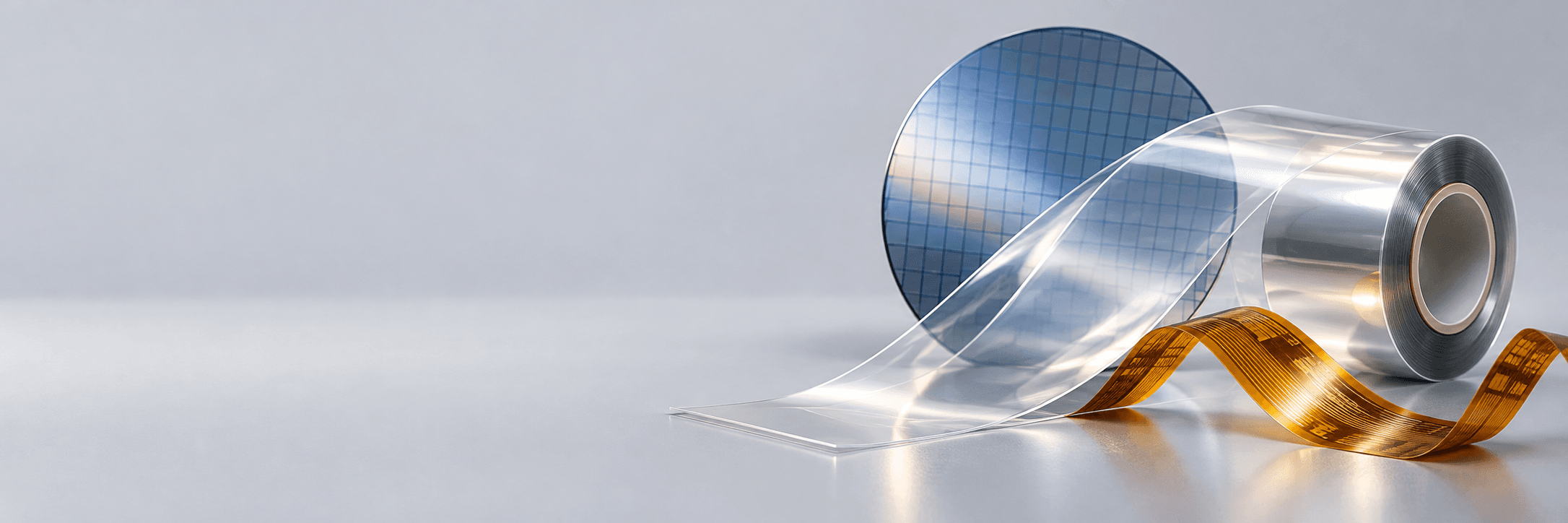 Application illustration of optical film, a wafer and flexible circuitry